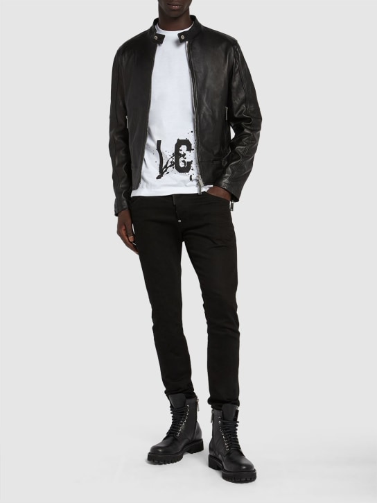 Dsquared2: Biker leather zip jacket - men_1 | Luisa Via Roma