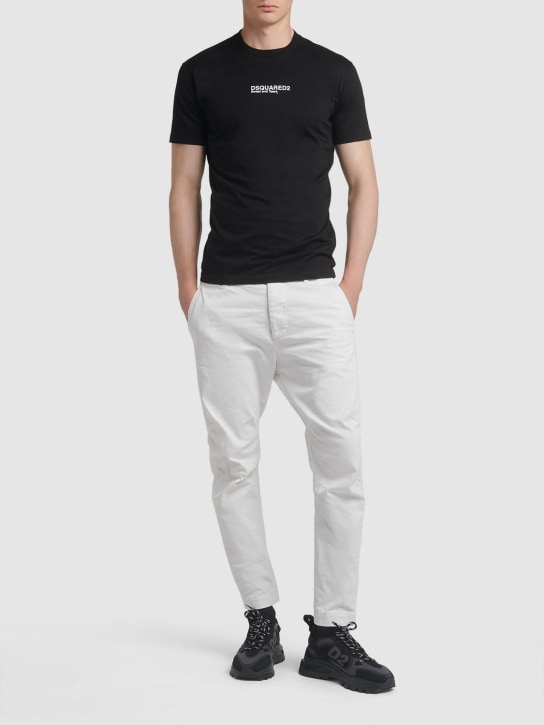 Dsquared2: T-shirt en jersey de coton imprimé logo - Noir - men_1 | Luisa Via Roma