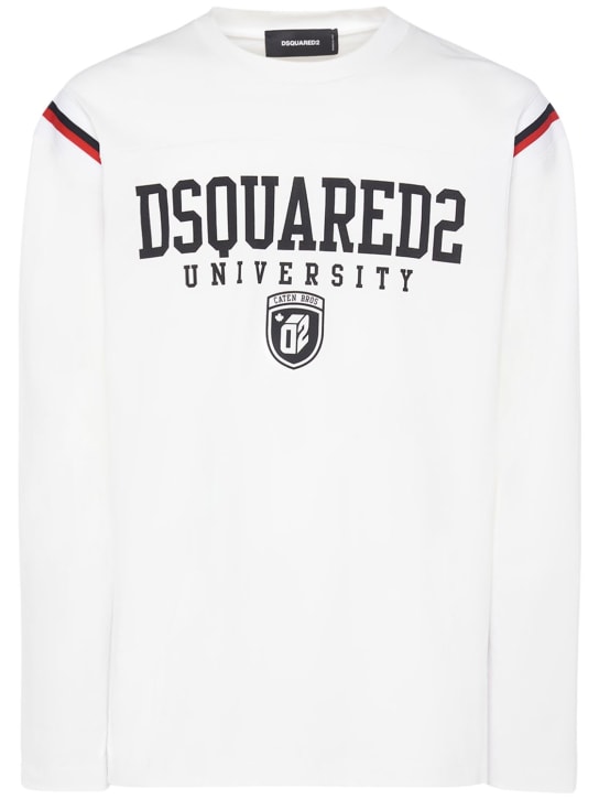 Dsquared2: T-shirt manches longues à logo Varsity - Blanc - men_0 | Luisa Via Roma