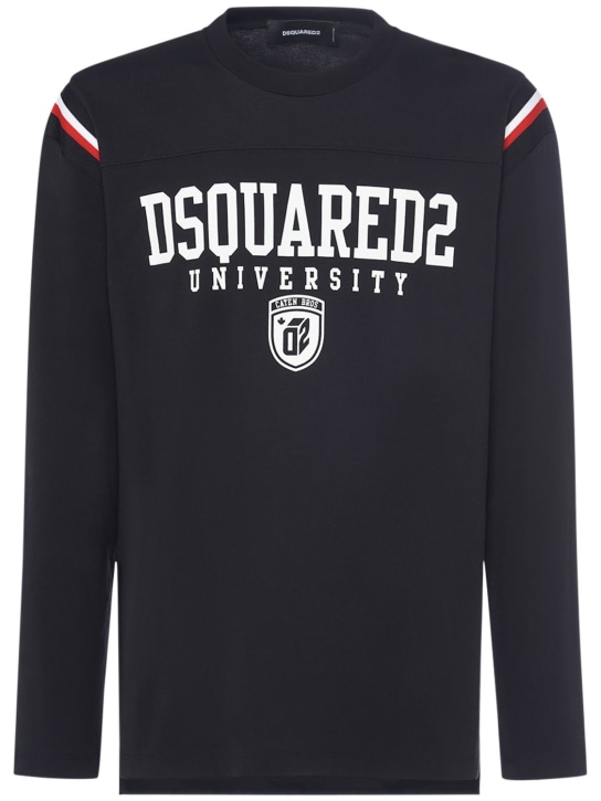 Dsquared2: T-shirt manches longues à logo Varsity - Noir - men_0 | Luisa Via Roma