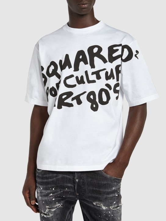 Dsquared2: T-Shirt aus Baumwolle mit Print „D2 Pop 80‘s“ - Weiß - men_1 | Luisa Via Roma