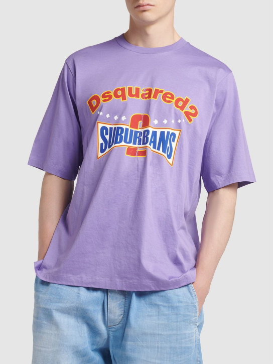 Dsquared2: Logo printed cotton t-shirt - Purple - men_1 | Luisa Via Roma
