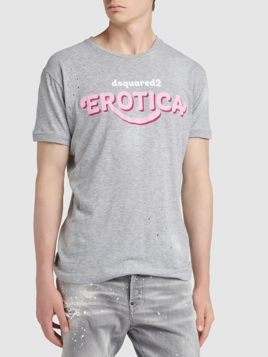 Dsquared2: Erotica logo printed cotton t-shirt - Gri Karışımı - men_1 | Luisa Via Roma