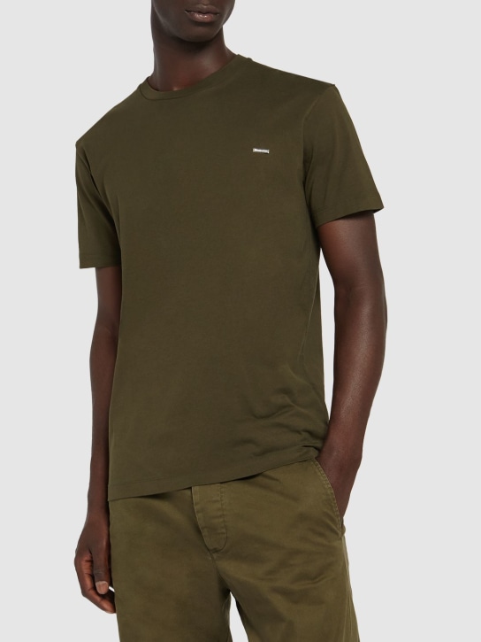 Dsquared2: T-shirt in jersey di cotone con logo - Verde Militare - men_1 | Luisa Via Roma