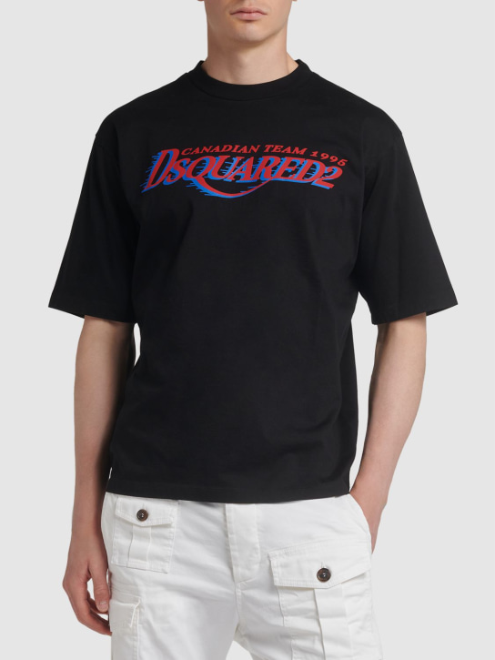 Dsquared2: Camiseta de algodón con logo estampado - men_2 | Luisa Via Roma
