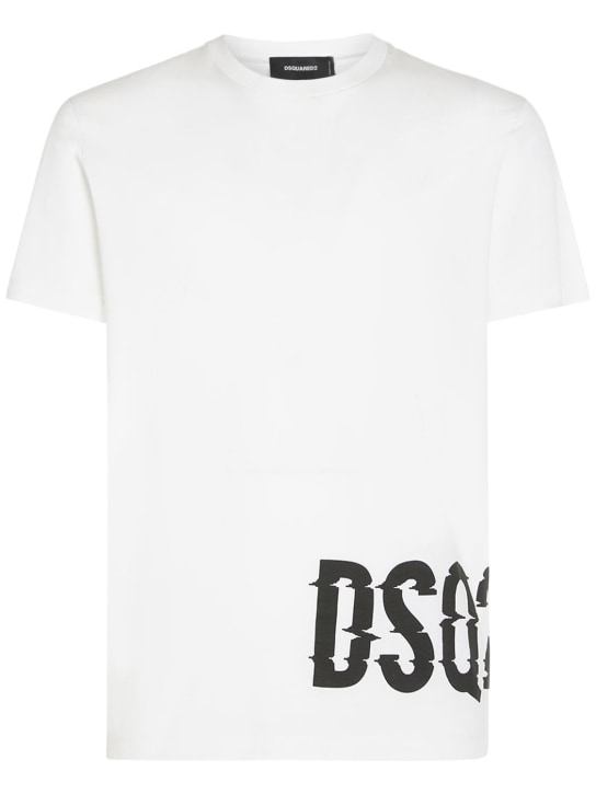 Dsquared2: T-shirt in cotone con logo - Bianco - men_0 | Luisa Via Roma
