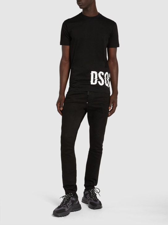 Dsquared2: T-shirt en coton imprimé logo - Noir - men_1 | Luisa Via Roma