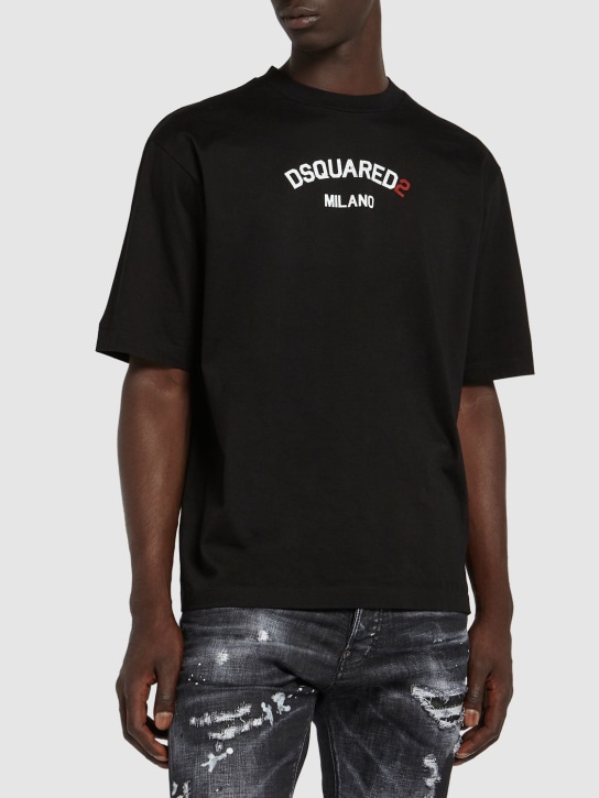 Dsquared2: Bedrucktes T-Shirt aus Baumwolle - Schwarz - men_1 | Luisa Via Roma