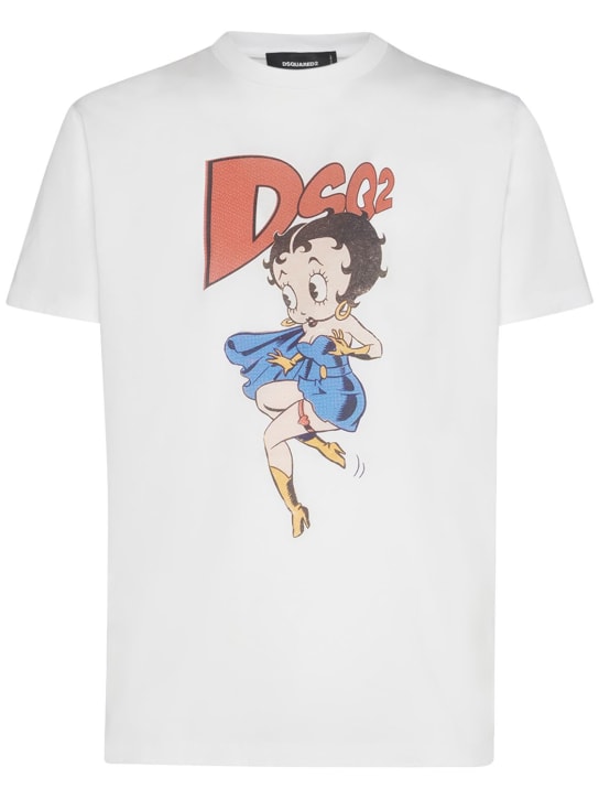 Dsquared2: T-shirt en coton imprimé Betty Boop - Blanc - men_0 | Luisa Via Roma