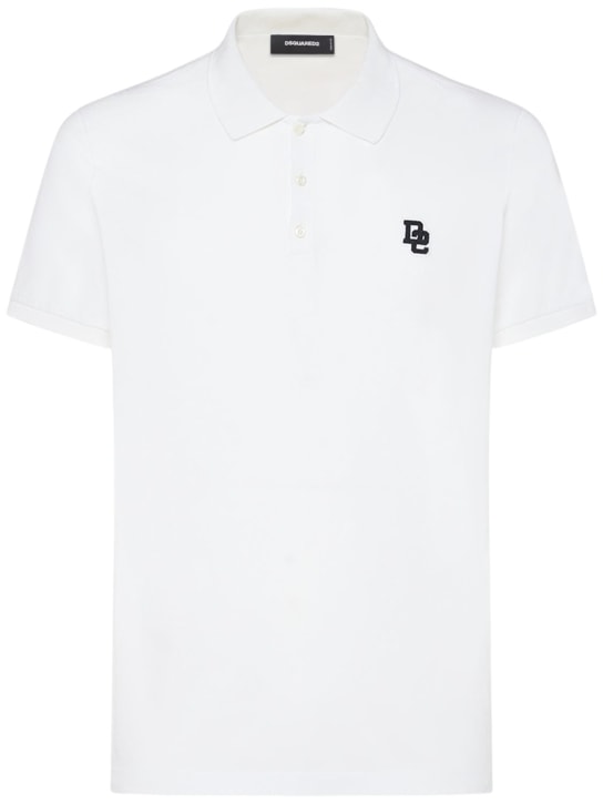 Dsquared2: Tennis Fit D2 logo棉质POLO衫 - 白色 - men_0 | Luisa Via Roma