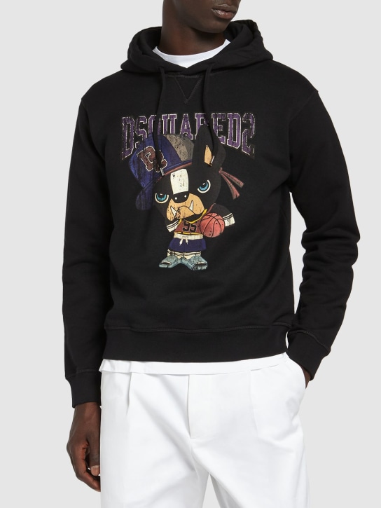 Dsquared2: Ciro logo printed cotton hoodie - Siyah - men_1 | Luisa Via Roma