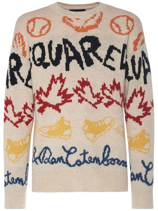 Dsquared2: Logo jacquard alpaca blend crew sweater - Multicolor - men_0 | Luisa Via Roma