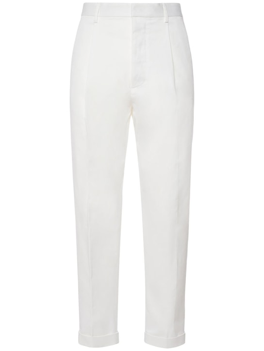 Dsquared2: 打褶弹力棉质裤子 - 白色 - men_0 | Luisa Via Roma