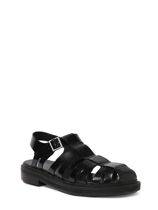 AMI Paris: Fisherman brushed leather sandals - Black - men_2 | Luisa Via Roma