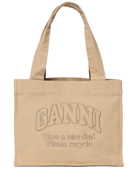 GANNI: Large Easy recycled cotton tote bag - Buttercream - women_0 | Luisa Via Roma