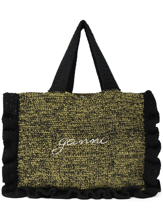 GANNI: Cotton crochet ruffled tote bag - Black - women_0 | Luisa Via Roma