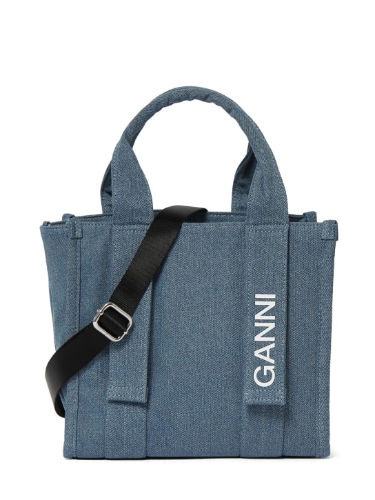 GANNI: Small recycled poly denim tote bag - Denim - women_0 | Luisa Via Roma