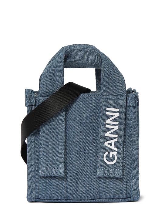 GANNI: Mini recycled poly denim tote bag - Denim - women_0 | Luisa Via Roma