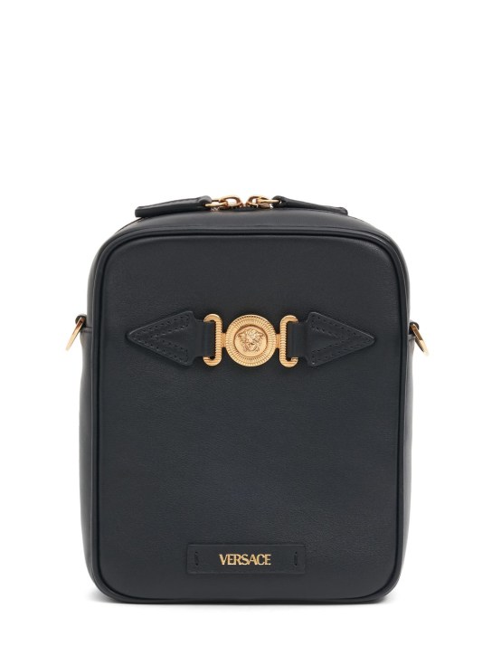 Versace: Medusa leather crossbody bag - Black - men_0 | Luisa Via Roma
