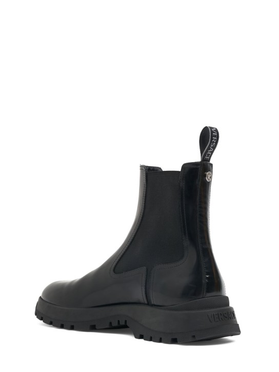 Versace: Leather Chelsea boots - Black - men_3 | Luisa Via Roma