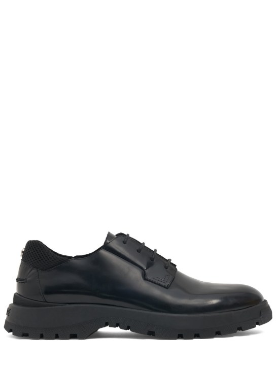 Versace: Leather lace-up shoes - Siyah - men_0 | Luisa Via Roma