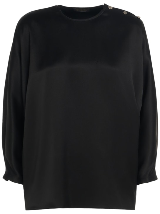Loro Piana: Camisa de satén de seda - Negro - women_0 | Luisa Via Roma