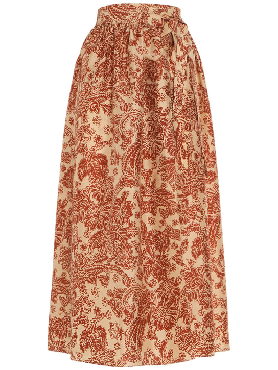 Loro Piana: Leah printed silk flared midi skirt - Bej/Kırmızı - women_0 | Luisa Via Roma