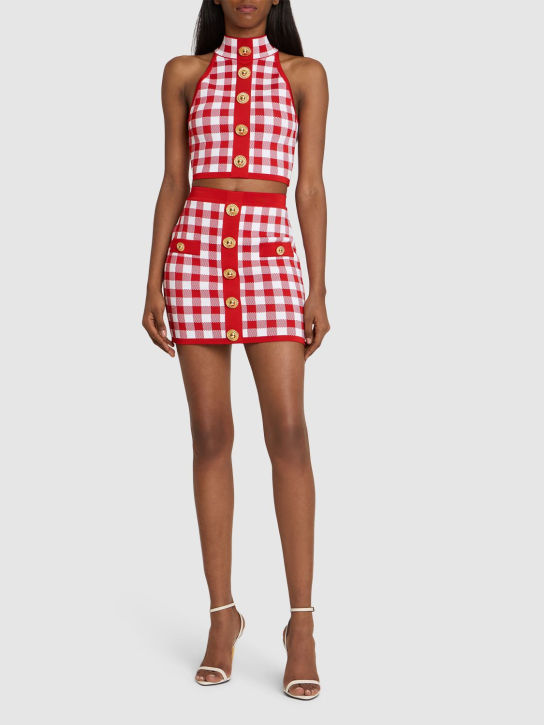 Balmain: Check knit mini skirt - Red/White - women_1 | Luisa Via Roma