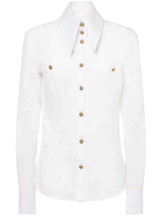 Balmain: 府绸西部风格衬衫 - 白色 - women_0 | Luisa Via Roma