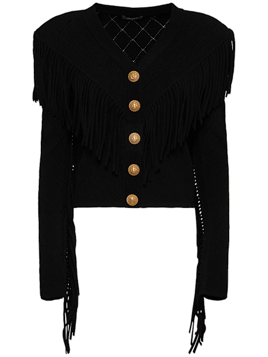Balmain: Fringed knit cardigan - women_0 | Luisa Via Roma