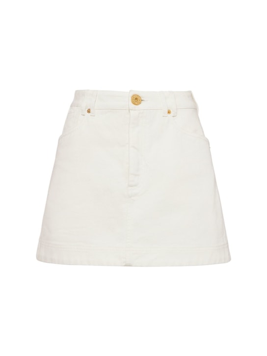 Balmain: Minifalda de denim de algodón - Blanco - women_0 | Luisa Via Roma