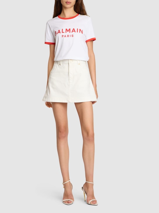 Balmain: Minifalda de denim de algodón - Blanco - women_1 | Luisa Via Roma