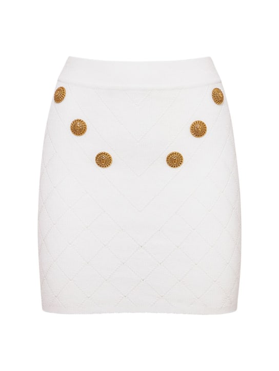 Balmain: Knit mini skirt w/buttons - White - women_0 | Luisa Via Roma