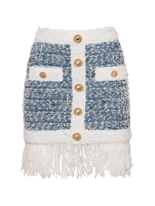 Balmain: Viscose blend tweed mini skirt - Blue/White - women_0 | Luisa Via Roma