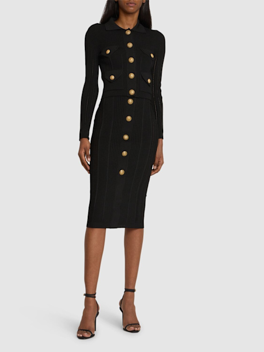 Balmain: Embellished knit midi skirt - women_1 | Luisa Via Roma