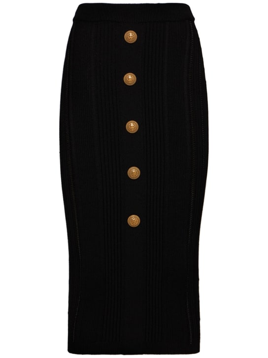 Balmain: Embellished knit midi skirt - Black - women_0 | Luisa Via Roma