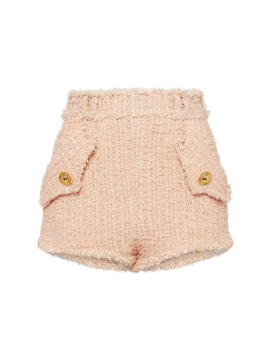 Balmain: Tweed mini shorts - Light Pink - women_0 | Luisa Via Roma