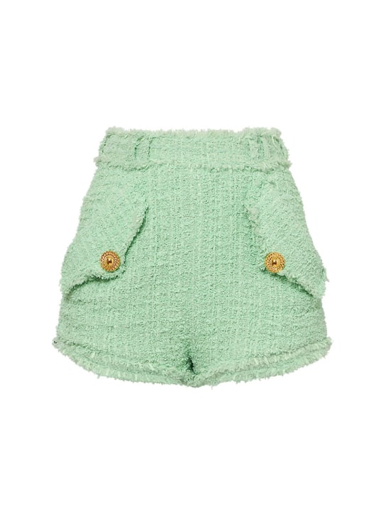 Balmain: Shorts mini de tweed - Verde Claro - women_0 | Luisa Via Roma