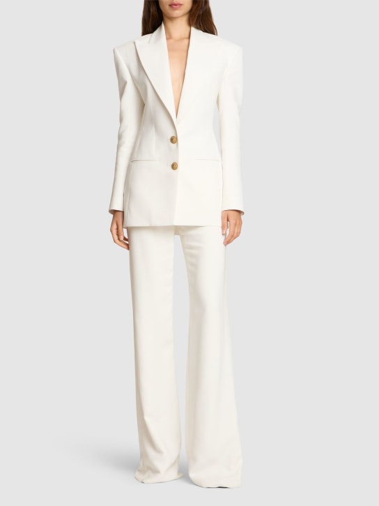 Balmain: Single breast fitted crepe jacket - White - women_1 | Luisa Via Roma