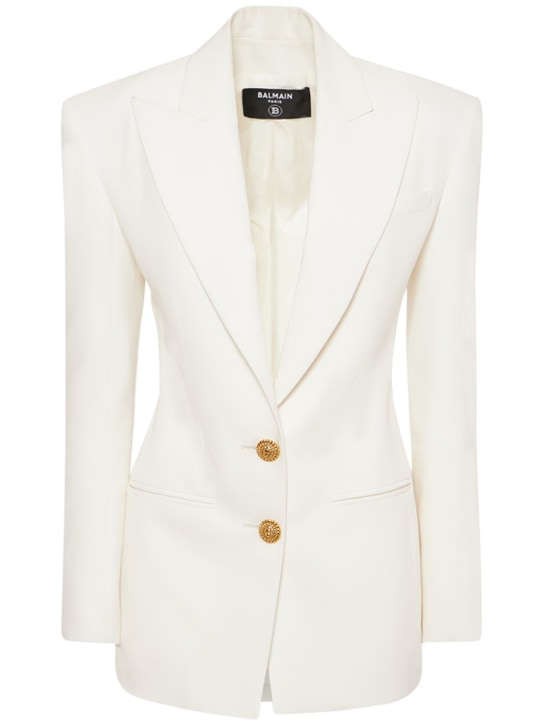 Balmain: Single breast fitted crepe jacket - White - women_0 | Luisa Via Roma