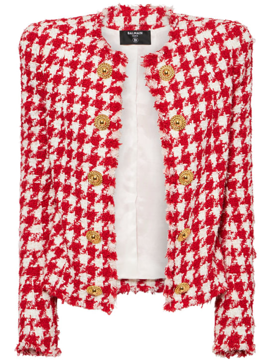 Balmain: Tweed jacket - Red/White - women_0 | Luisa Via Roma