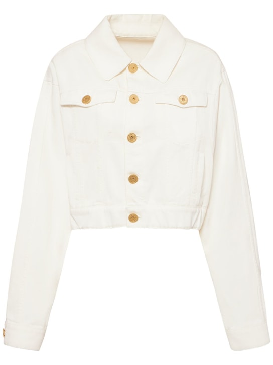Balmain: Denim cropped jacket - White - women_0 | Luisa Via Roma