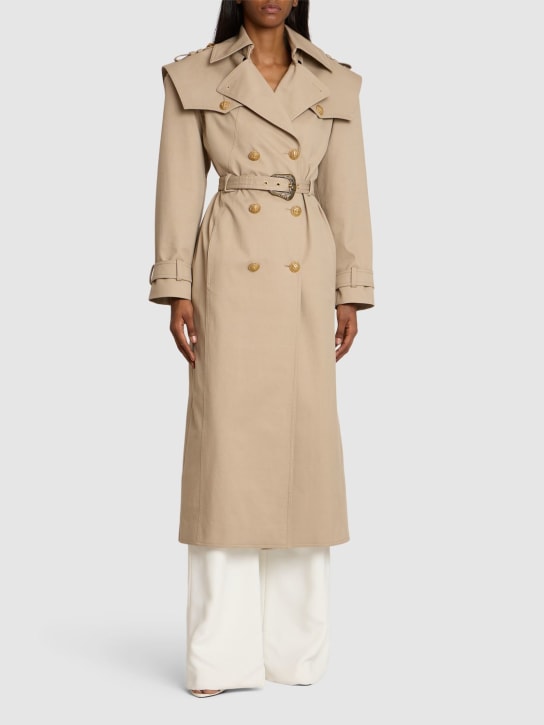 Balmain: Trench-coat en gabardine de coton - Beige - women_1 | Luisa Via Roma
