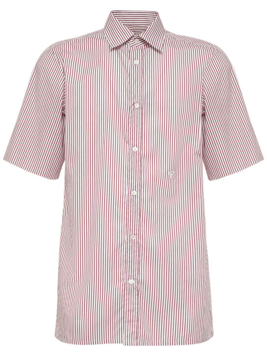 Maison Margiela: 条纹棉质短袖衬衫 - 白色/酒红色 - men_0 | Luisa Via Roma