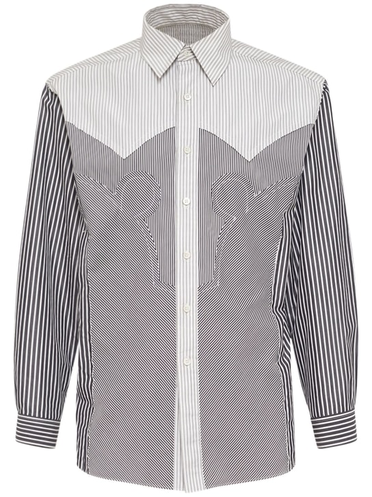 Maison Margiela: Striped cotton blend shirt - Siyah/Beyaz - men_0 | Luisa Via Roma