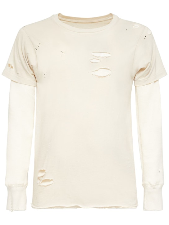 Maison Margiela: T-shirt in jersey di cotone distressed - Ecru - men_0 | Luisa Via Roma