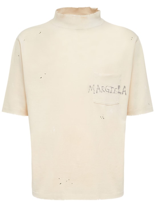 Maison Margiela: 棉质平纹针织T恤 - 淡褐色 - men_0 | Luisa Via Roma