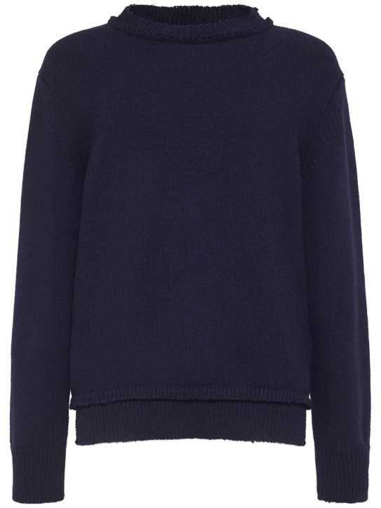 Maison Margiela: Wool blend Shetland knit sweater - Lacivert - men_0 | Luisa Via Roma