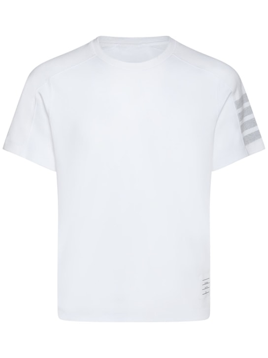 Thom Browne: Kurzarm-T-Shirt mit 4 Streifen - Weiß - men_0 | Luisa Via Roma