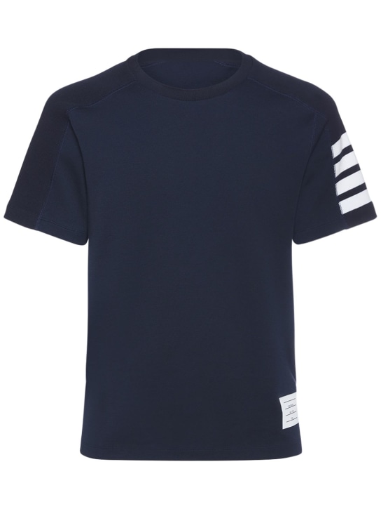 Thom Browne: 四条纹棉质短袖T恤 - 海军蓝 - men_0 | Luisa Via Roma